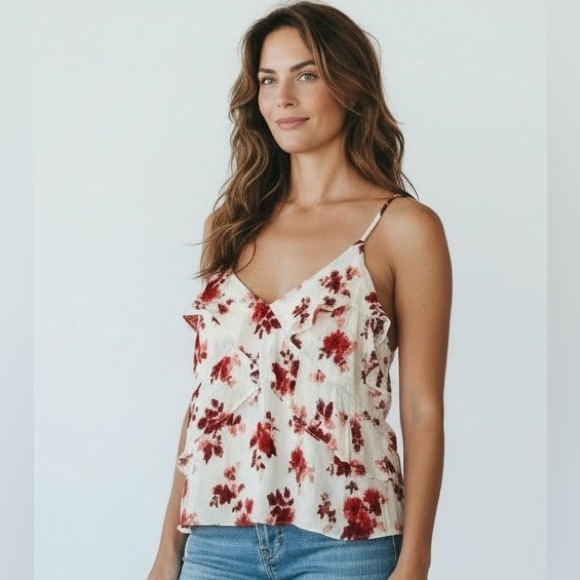Reformation Tops - Reformation Floral V-Neck Ruffle Tank Top NWT Viscose Size Small